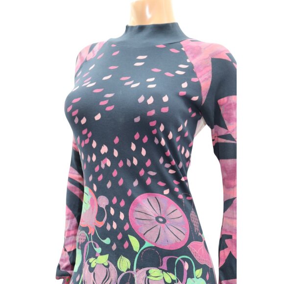 CUSTO BARCELONA Flower POPPY Motorcycle Print Long Sleeve Body Con Dress M/L - Picture 3 of 10
